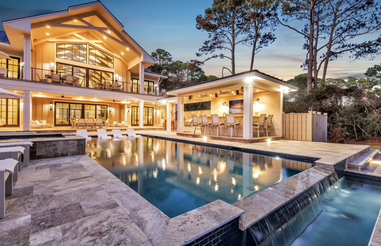 Luxury home and pool at twilight
